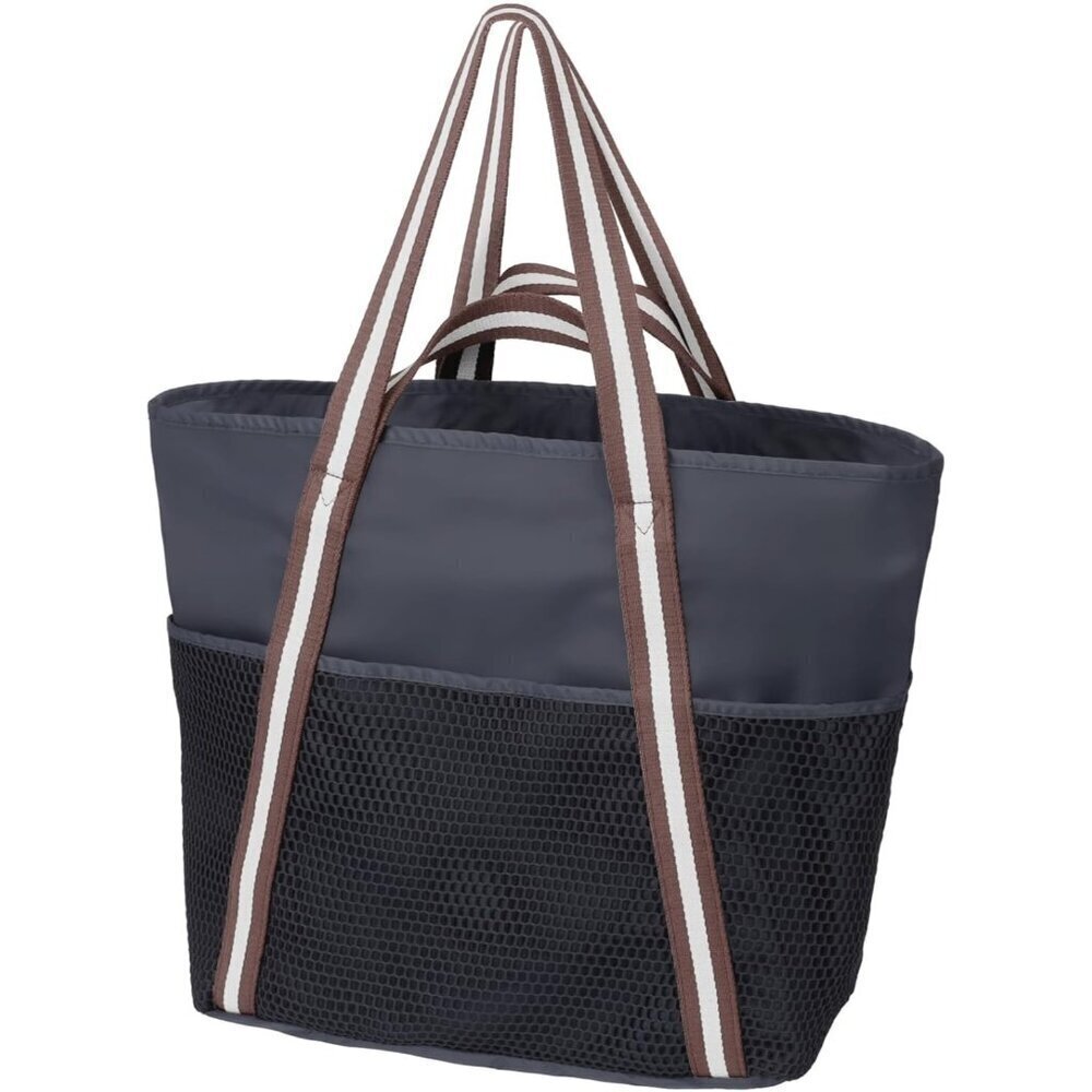 Women's Black Vacation Waterproof Sandproof With Zipper Mesh Pockets Beach Bag
